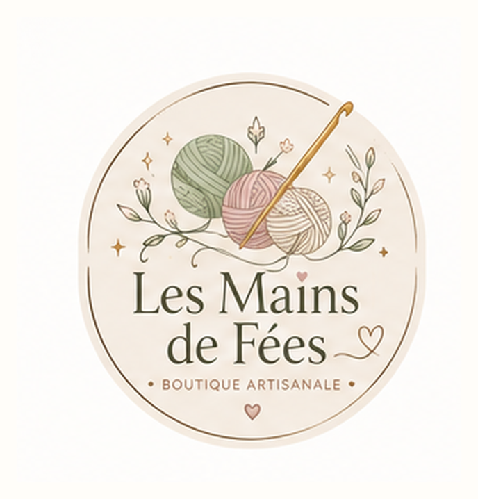 Logo Les Mains de Fées avec pelotes et crochet
